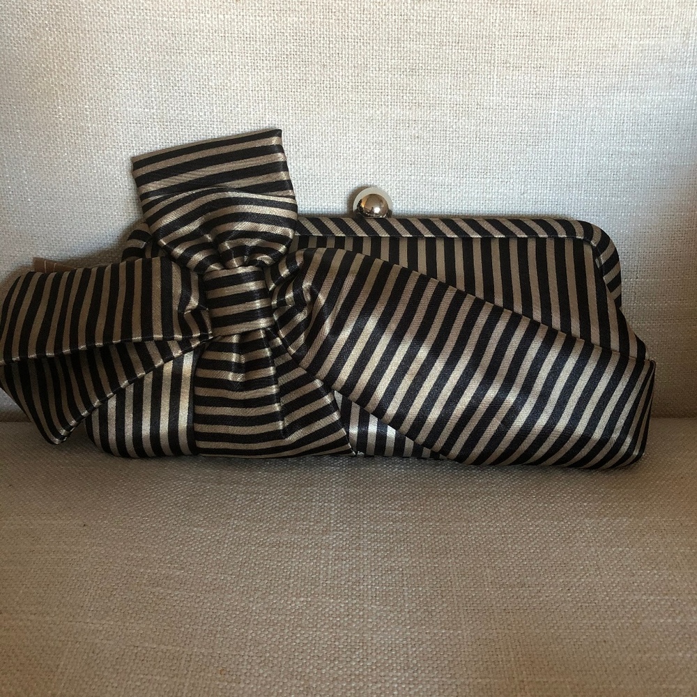 BrandNew Francesca's Black and Gold Striped Clutch
